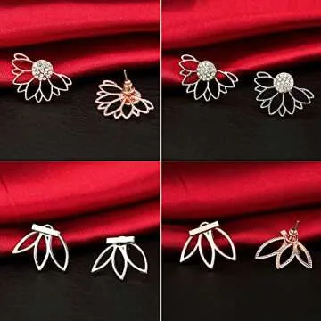 Suyi Fashion Hollow Lotus Flower Earrings Crystal Simple Chic Stud Earrings Set 8 Pairs