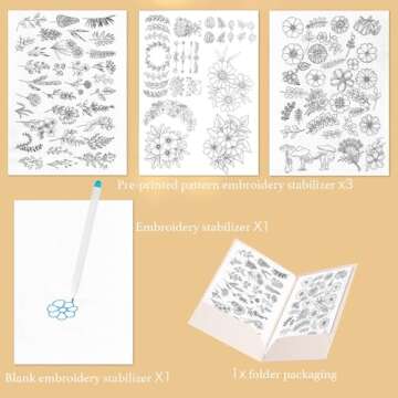 yklbpd 100-Pack Water-Soluble Stabilizer and Adhesive Embroidery Paper, with 3 Sheets of A4 Pre-Prin...
