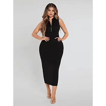 Stylish Verdusa Women's Mock Neck Bodycon Dress - Black