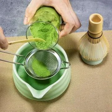 Marce Matcha Whisk Set- Matcha Set includes Matcha Whisk and Bowl (Bowl with Spout), Sifter, Holder ...