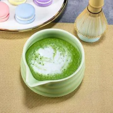 Marce Matcha Whisk Set- Matcha Set includes Matcha Whisk and Bowl (Bowl with Spout), Sifter, Holder and Scoop- The Perfect Bamboo Whisk for Matcha Tea (Pink) (Green- 5PC)