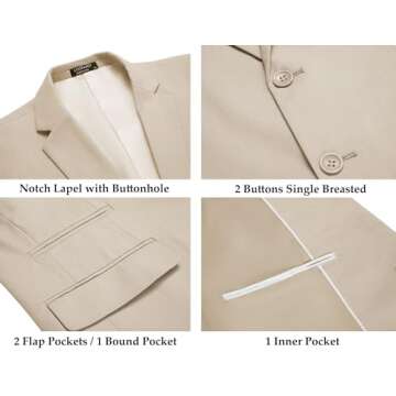 COOFANDY Men's 2 Piece Cotton Linen Suit Slim Fit Casual Wedding Groomsmen Tuxedo Prom Party Jacket Pants Set Light Khaki