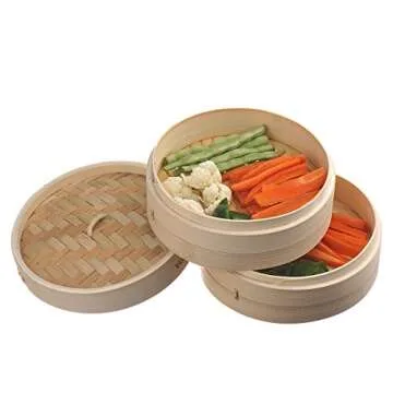 VonShef 10 Inch Bamboo Steamer Set with 2 x Free Chopsticks