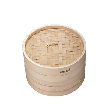 VonShef 10 Inch Bamboo Steamer Set with 2 x Free Chopsticks