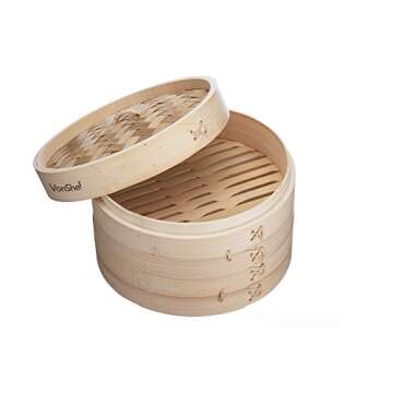 VonShef 10 Inch Bamboo Steamer Set with 2 x Free Chopsticks