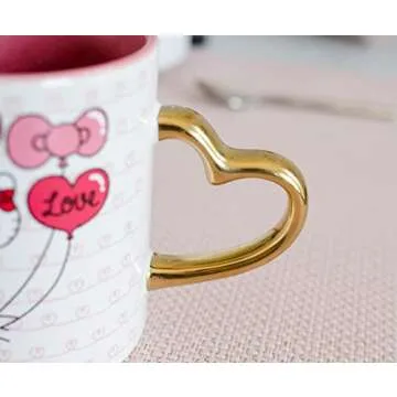 Sanrio Hello Kitty Love Heart-Shaped Handle Ceramic Mug | Large Coffee Cup For Espresso, Caffeine, Beverages, Home & Kitchen Essentials | Cute Valentine's Day Gifts and Collectibles | Holds 14 Ounces