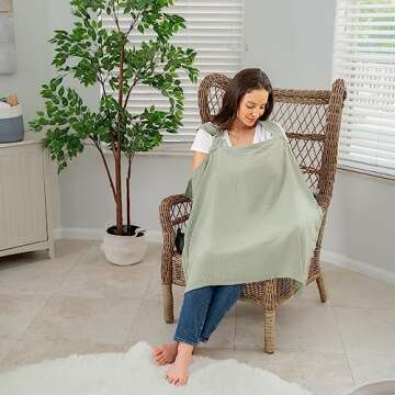 Muslin Nursing Cover for Baby Breastfeeding, Soft & Breathable Cotton Breastfeeding Cover for Mom wi...