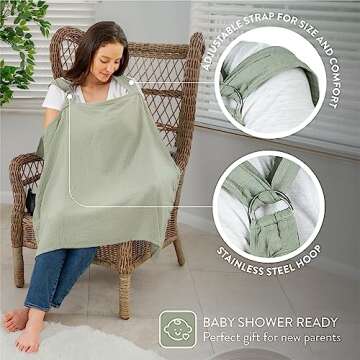 Muslin Nursing Cover for Baby Breastfeeding, Soft & Breathable Cotton Breastfeeding Cover for Mom with Rigid Hoop for Mother Nursing Apron by Comfy Cubs (Sage)