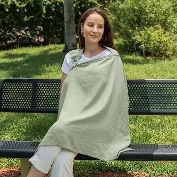 Muslin Nursing Cover for Baby Breastfeeding, Soft & Breathable Cotton Breastfeeding Cover for Mom with Rigid Hoop for Mother Nursing Apron by Comfy Cubs (Sage)