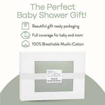 Muslin Nursing Cover for Baby Breastfeeding, Soft & Breathable Cotton Breastfeeding Cover for Mom with Rigid Hoop for Mother Nursing Apron by Comfy Cubs (Sage)