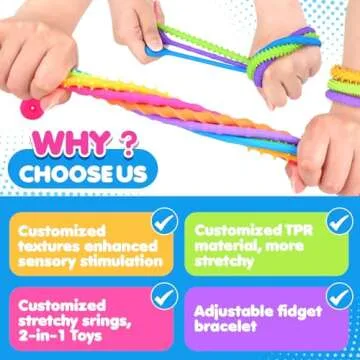 Sensory Toys Fidget Stretchy Strings: Fidget Toys Bracelet for Kids Calming - Adjustable Sensory Bracelet for Autism - Quiet Prizes Box Toys for Classroom 6 Pack