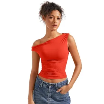 SUUKSESS Women Off Shoulder Tops Sleeveless Shirts Y2K Trendy Going Out Crop Tank Top (Red,M)