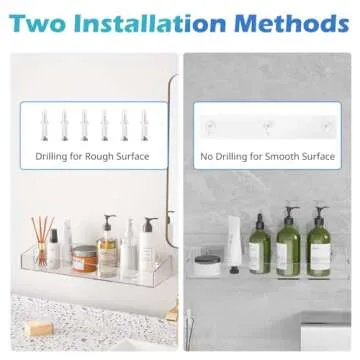 Durmmur 2Pack Acrylic Shower Shelves, Adhesive Bathroom Shower Caddy Organizer, No Drilling/Drilling Wall Floating Shelves for Bathroom Storage Kitchen Home Décor, No Hook
