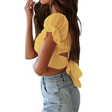 Stylish LYANER Ruffle Tie Up Crop Top for Summer