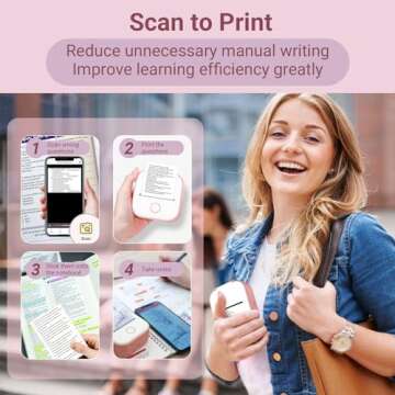 Memoking Mini Thermal Printer - T02 Mini Printer Sticker Maker Thermarote Mini Printer Bluetooth Wireless Phone Printer Small Portable Instant Pocket Printer for Anatomy Study, Photo, Children, Pink