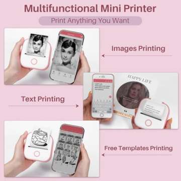 Memoking Mini Thermal Printer - T02 Mini Printer Sticker Maker Thermarote Mini Printer Bluetooth Wireless Phone Printer Small Portable Instant Pocket Printer for Anatomy Study, Photo, Children, Pink
