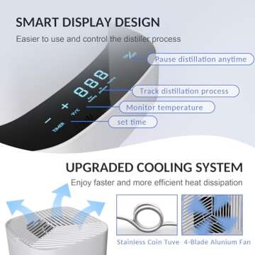 Upgraded Water Distiller Machine - 1.1 Gal Home Countertop Distilled Water Maker with Real-time Monitoring for Distilling, 750W Water Distiller Maker Purifier with 4L Glass Container for Home Table