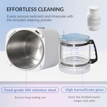Upgraded Water Distiller Machine - 1.1 Gal Home Countertop Distilled Water Maker with Real-time Monitoring for Distilling, 750W Water Distiller Maker Purifier with 4L Glass Container for Home Table