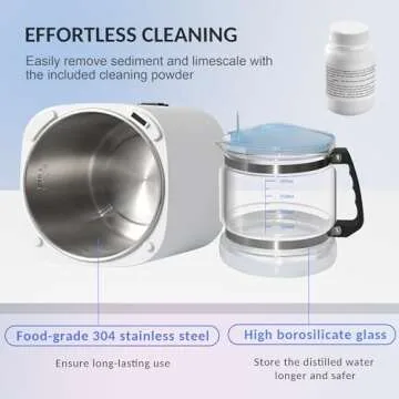 Upgraded Water Distiller Machine - 1.1 Gal Home Countertop Distilled Water Maker with Real-time Monitoring for Distilling, 750W Water Distiller Maker Purifier with 4L Glass Container for Home Table