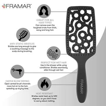 FRAMAR Professional Vented Hair Brush – Paddle Curved Hair Brush For Blow Drying, Wet Paddle Brush...