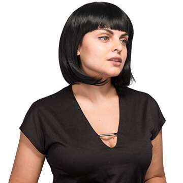 AGPTEK 13 Inches Straight Heat Resistant Short Bob Hair Wigs with Flat Bangs for Women Cosplay Daily...