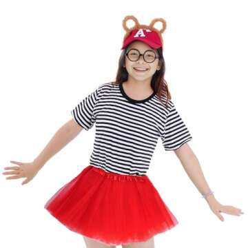 Yolyoo 8 Pieces Chipmunks Costumes Set Include 3 Chipmunk Ears Headband 3 Tutu Dress 1 Black Round Frame Glasses for Halloween Party Animal Costume Accessories