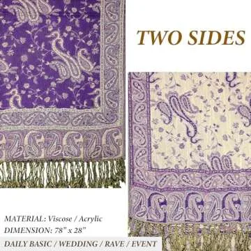 Achillea Soft Silky Reversible Paisley Pashmina Shawl Wrap Scarf w/Fringes (Purple)
