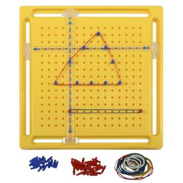 LEARNING ADVANTAGE X-Y Coordinate Pegboard - Includes 50 Pegs with Rubber Bands - Geometry Math Manipulative - Teach Lines, Coordinates, Symmetry, Rotations and Translations
