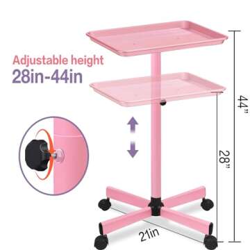 LKT COBTAC Salon Tray,Height Adjustable Salon Service Rolling Cart,Hair Color Tray with Wheels,Pink
