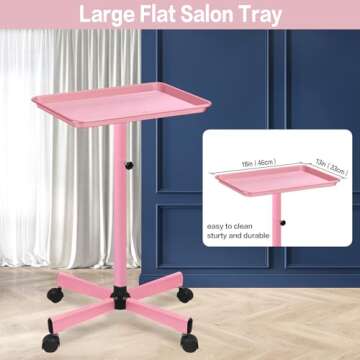LKT COBTAC Salon Tray,Height Adjustable Salon Service Rolling Cart,Hair Color Tray with Wheels,Pink