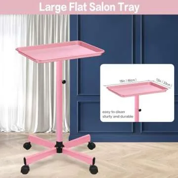 LKT COBTAC Salon Tray,Height Adjustable Salon Service Rolling Cart,Hair Color Tray with Wheels,Pink