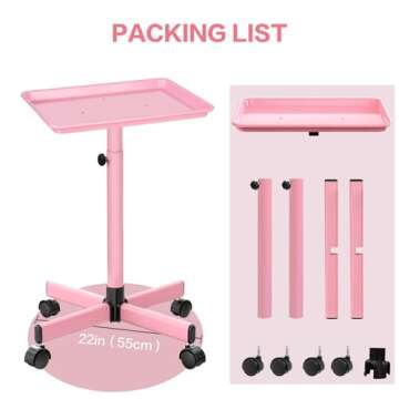 LKT COBTAC Salon Tray,Height Adjustable Salon Service Rolling Cart,Hair Color Tray with Wheels,Pink