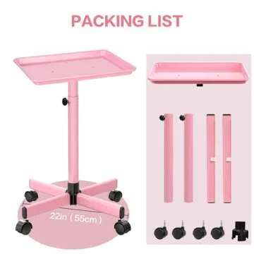 LKT COBTAC Salon Tray,Height Adjustable Salon Service Rolling Cart,Hair Color Tray with Wheels,Pink