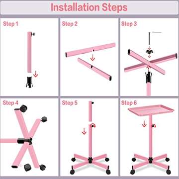 LKT COBTAC Salon Tray,Height Adjustable Salon Service Rolling Cart,Hair Color Tray with Wheels,Pink