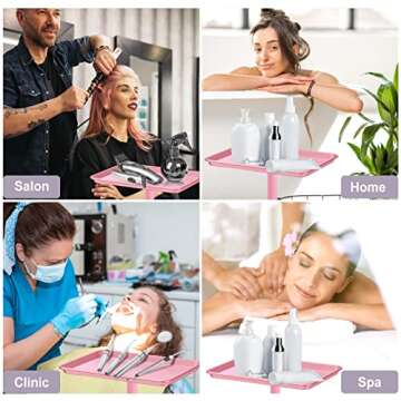 LKT COBTAC Salon Tray,Height Adjustable Salon Service Rolling Cart,Hair Color Tray with Wheels,Pink