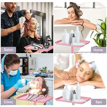 LKT COBTAC Salon Tray,Height Adjustable Salon Service Rolling Cart,Hair Color Tray with Wheels,Pink
