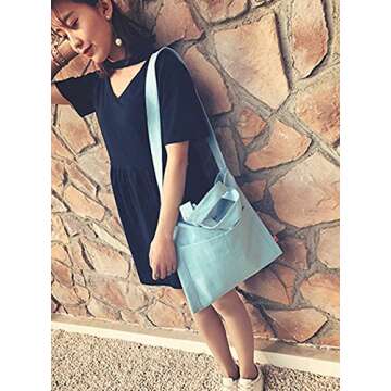 Canvas Tote Bag Hanbag Girl Women Crossbody Shoulder Bag Fashion Tote Bag Messenger Bag Blue