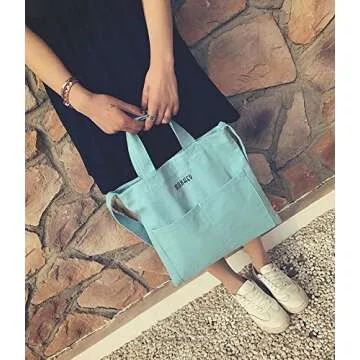 Canvas Tote Bag Hanbag Girl Women Crossbody Shoulder Bag Fashion Tote Bag Messenger Bag Blue