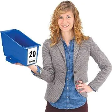 Really Good Stuff Non-Tip Magazine, Book, Folder and File Holders – Book Holders with Large Self-Adhesive Labels – Durable, Won’t Fall Over - Royal Colors (Set of 4)