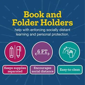 Really Good Stuff Non-Tip Magazine, Book, Folder and File Holders – Book Holders with Large Self-Adhesive Labels – Durable, Won’t Fall Over - Royal Colors (Set of 4)