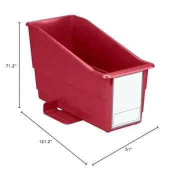 Really Good Stuff Non-Tip Magazine, Book, Folder and File Holders – Book Holders with Large Self-Adhesive Labels – Durable, Won’t Fall Over - Royal Colors (Set of 4)