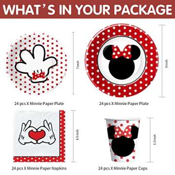 APOWBLS Minnie Birthday Party Supplies Girls - Minnie Theme Party Decorations Tableware Include Plate, Cup, Napkin, Tablecloth, Cutlery, Straw, Minnie Theme Birthday Baby Shower Decorations | Serve 24