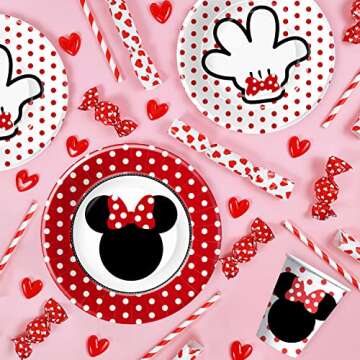 APOWBLS Minnie Birthday Party Supplies Girls - Minnie Theme Party Decorations Tableware Include Plate, Cup, Napkin, Tablecloth, Cutlery, Straw, Minnie Theme Birthday Baby Shower Decorations | Serve 24