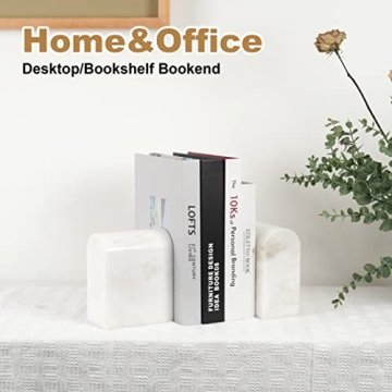 Koville African Natural Marble Bookends for Shelves, Non-Skid Book Ends, 13LBS Ultra Heavy Duty Marble Book Holder Organizer, Apartment Decor for Movies/CD/Video Games(Namib Fantasy)
