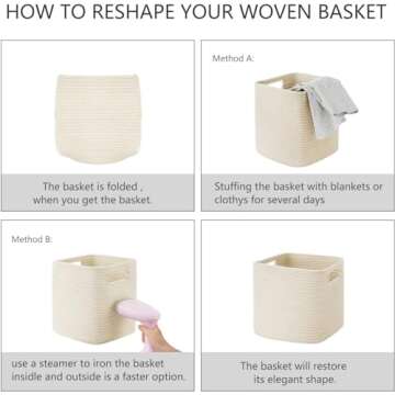 UBBCARE Set of 3 Cotton Rope Basket 13 X 13 X 13 Inches, Woven Storage Baskets for Shelves, Organizing with Handles, Cube Storage Bins for Storage Books, Magazines, Beige