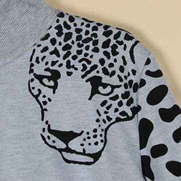 Angashion Women's Sweatshirts - Casual Leopard Print Turtleneck Long Sleeve Loose Pullover Tunic Sweatshirt Dress Grey S