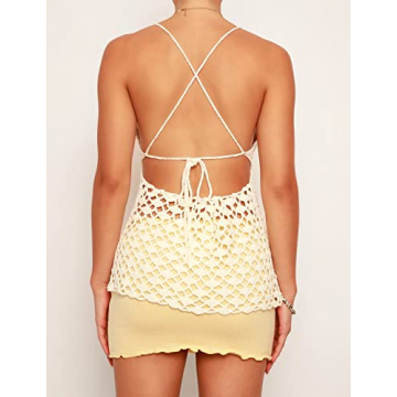 Y2K Crochet Halter Neck Crop Cami Top Summer Fashion