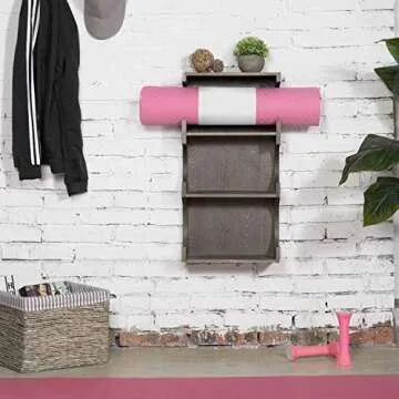 MyGift Vintage Wall Mounted Yoga Mat Storage Rack