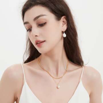 Vitalitti Pearl Necklaces for Women, Genuine Lustrous Baroque Pearl Pendant Necklace, 18K Gold Plate...