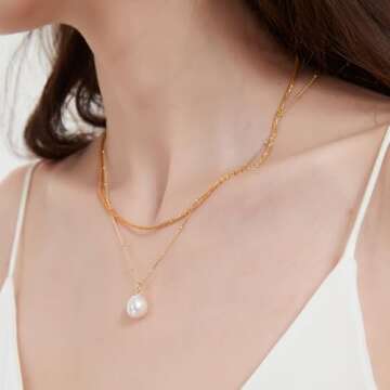 Vitalitti Pearl Necklaces for Women, Genuine Lustrous Baroque Pearl Pendant Necklace, 18K Gold Plated 20 inch Necklace, Luxury Trendy Jewelry Gift for Women